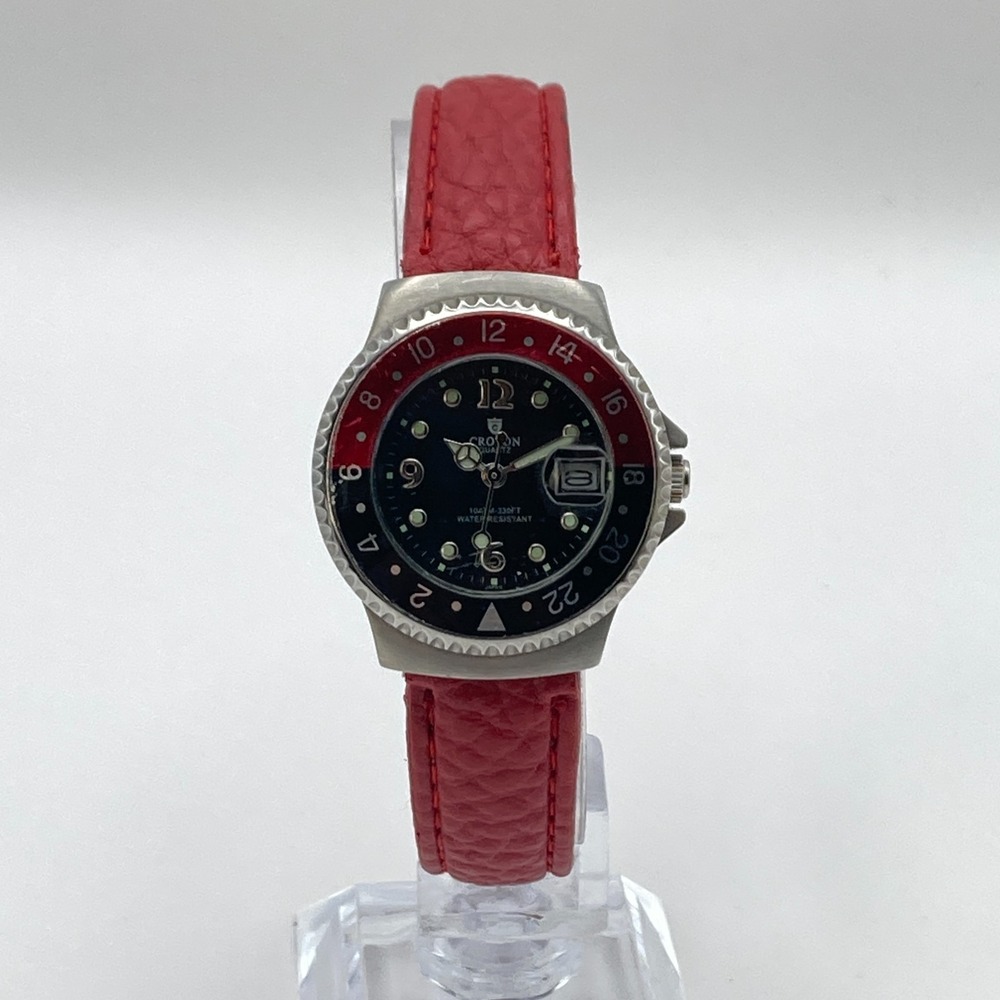 Croton Women's Watch 29mm Silver Tone Coke Bezel Date Diver Style New Battery - Picture 3 of 16
